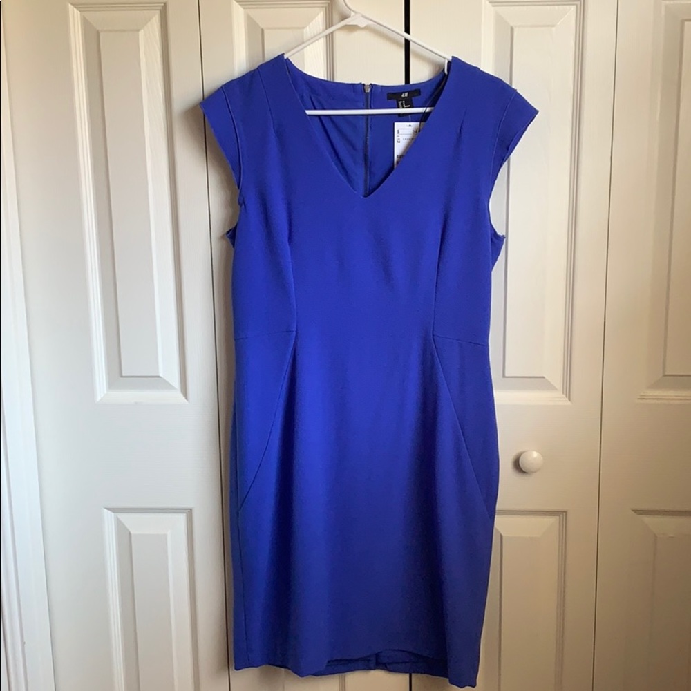 Blue Vneck Dress with Exposed Zipper